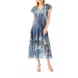 NEW, Koma Rov Flutter Sleeve Dress in Blue Floral Size XL #MD1150